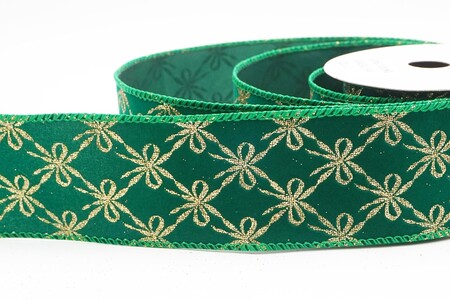 Green Glitter Tied Bow Pattern Wired Ribbon_KW0463GC-15-49